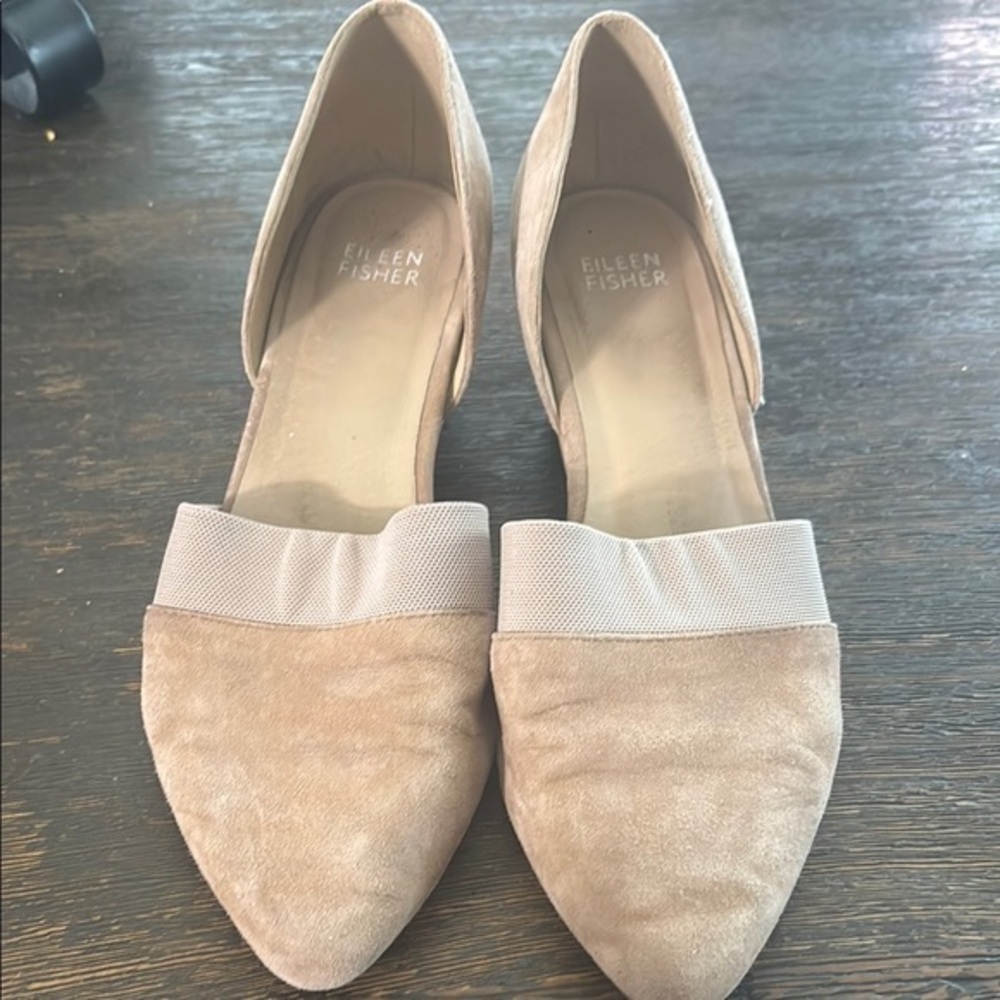 Eileen Fisher Tan Flats with Suede Finish and Transparent Accent